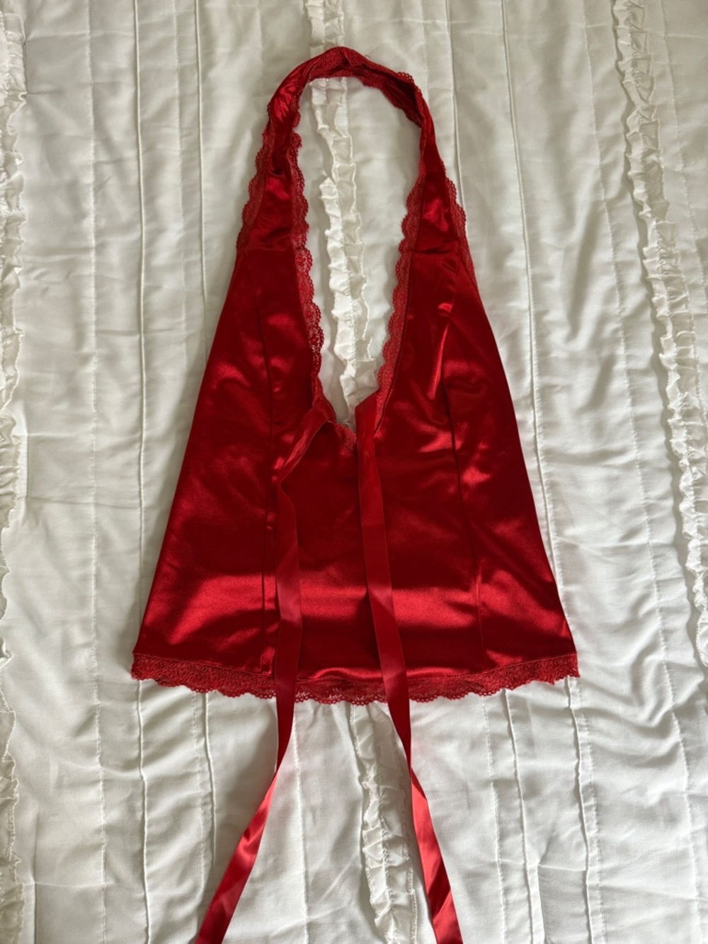 Urban Outfitters Red Satin Halter Tank with Lace Trim